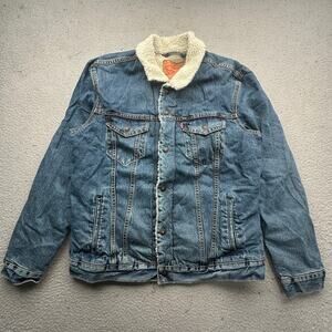 Levis Strauss & Co Denim Sherpa Lined Jacket Mens Large Snap Button Pockets